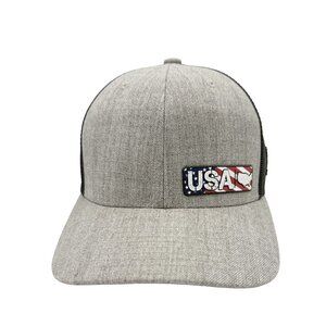 USA Flag Heather Gray Front Mesh Back Trucker Hat by Branded Bills
